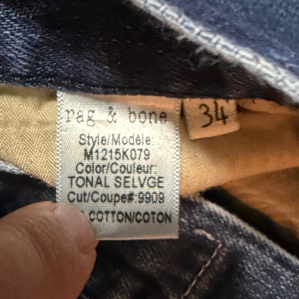 Rag & Bone Fit 3 Slim Straight Leg Jeans Mens 34 Blue Tonal Selvage Cotton Core - Picture 8 of 9